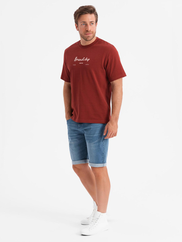 Ombre Clothing Мъжки дънкови шорти с подгъната кройка - сини