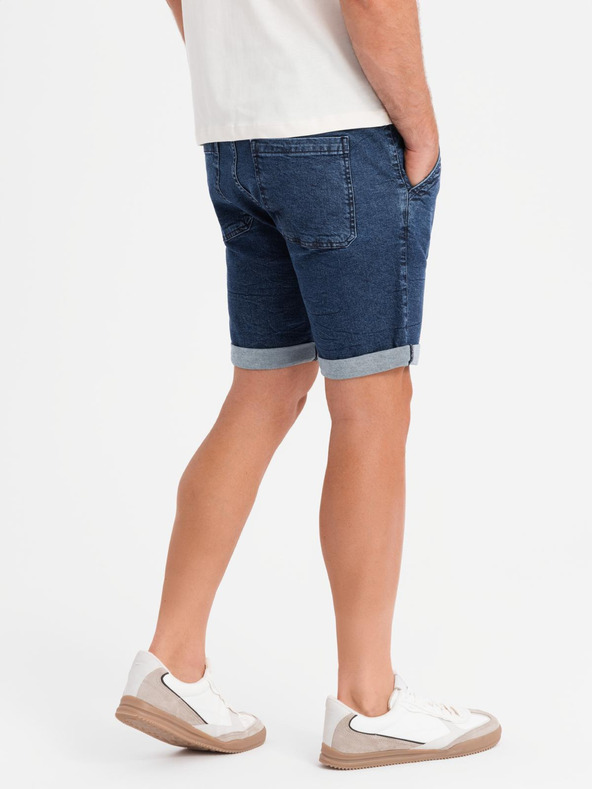 Ombre Clothing Мъжки дънкови шорти с подгъната кройка - тъмно сини