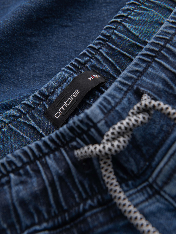 Ombre Clothing Мъжки дънкови шорти с подгъната кройка - тъмно сини