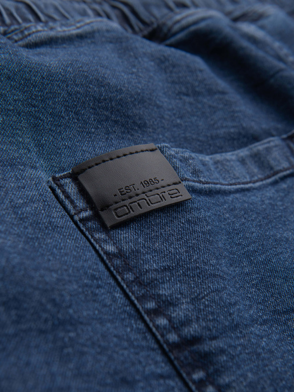 Ombre Clothing Мъжки дънкови шорти с подгъната кройка - тъмно сини