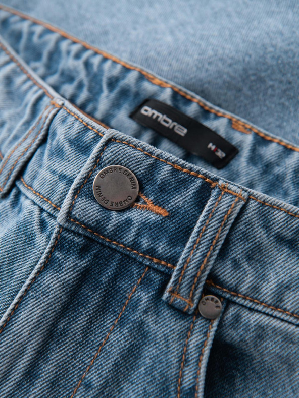 Ombre Clothing Мъжки къси дънкови шорти с дупки и разкъсвания - светло сини