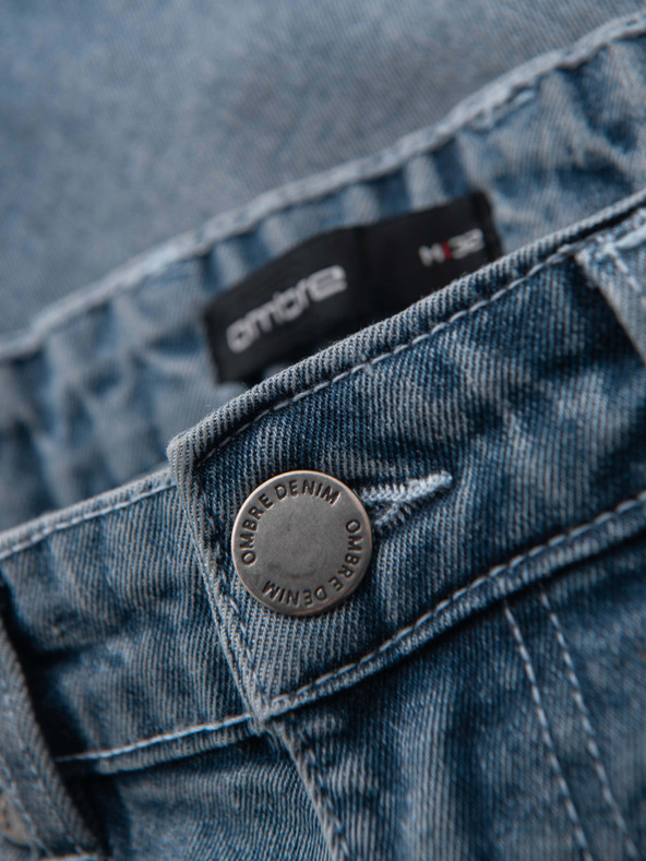 Ombre Clothing Мъжки дънкови къси панталони с подгъната сгъвка - светлосини