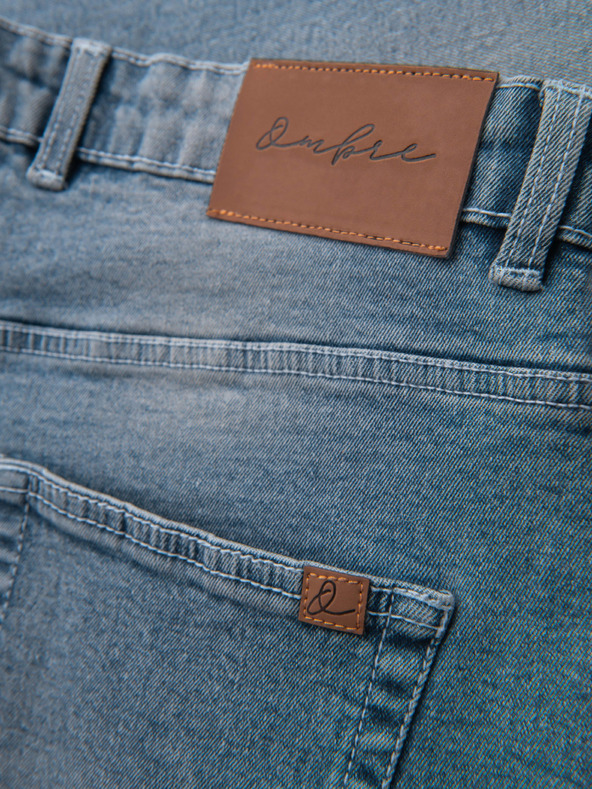 Ombre Clothing Мъжки дънкови къси панталони с подгъната сгъвка - светлосини