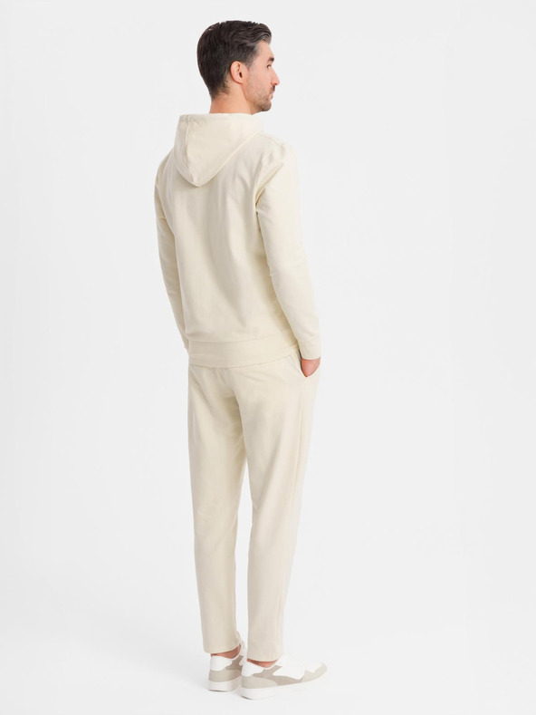 Ombre Clothing Мъжки суитшърт с качулка + долнище - кремав
