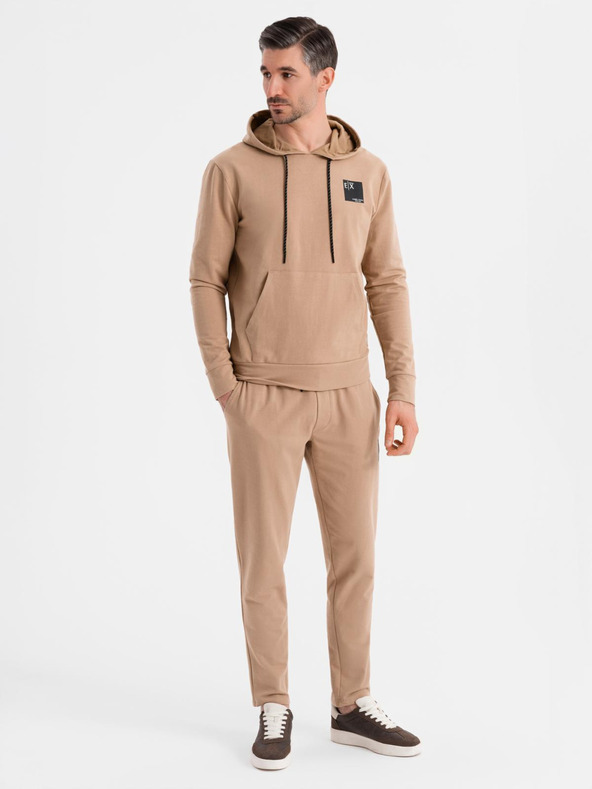Ombre Clothing Мъжки суитшърт с качулка + долнище - кафяв