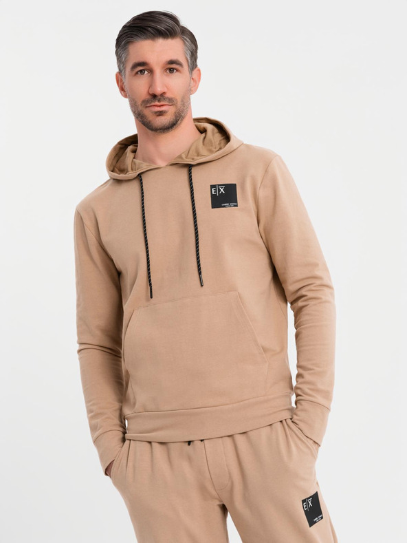 Ombre Clothing Мъжки суитшърт с качулка + долнище - кафяв