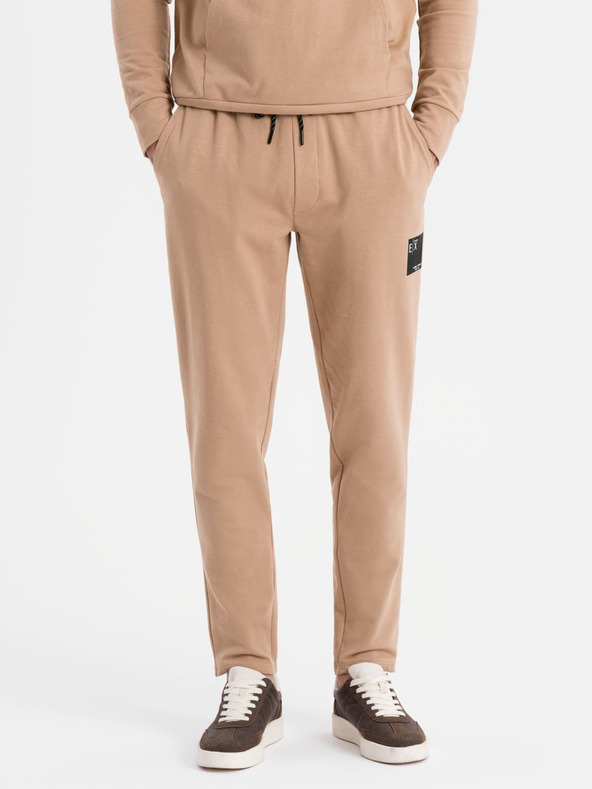 Ombre Clothing Мъжки суитшърт с качулка + долнище - кафяв