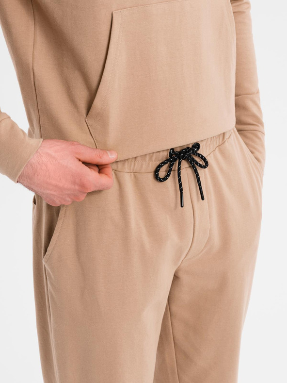 Ombre Clothing Мъжки суитшърт с качулка + долнище - кафяв