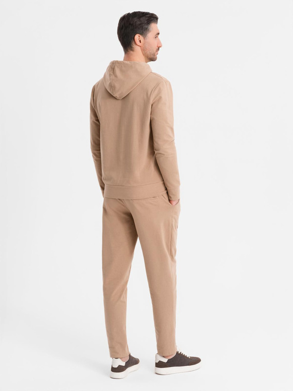 Ombre Clothing Мъжки суитшърт с качулка + долнище - кафяв