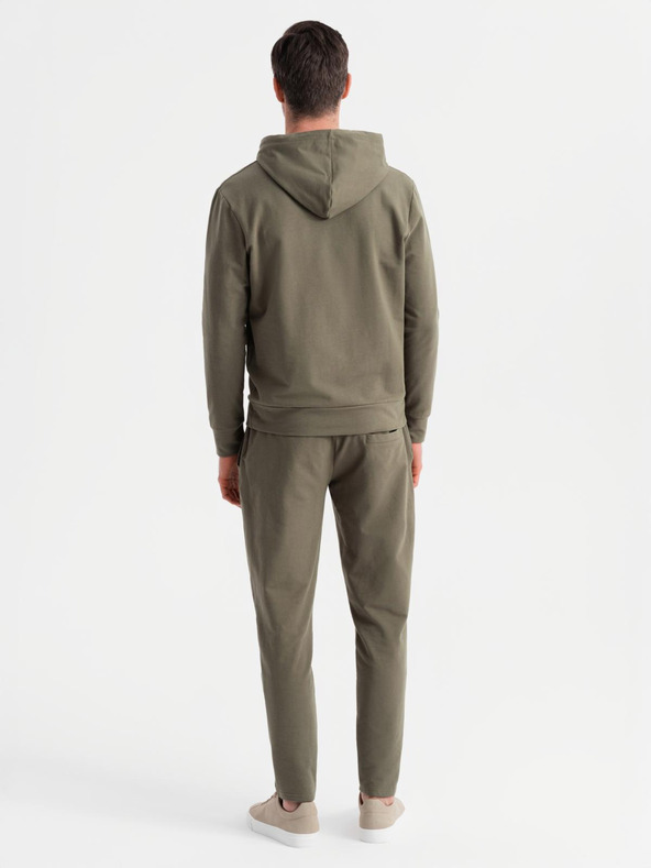 Ombre Clothing Мъжки суитшърт с качулка + долнище - маслинен