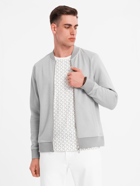 Ombre Clothing Мъжко плетено яке бомбър - сиво