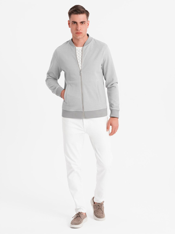Ombre Clothing Мъжко плетено яке бомбър - сиво