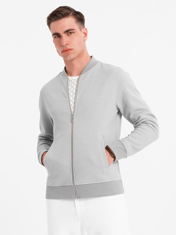 Ombre Clothing Мъжко плетено яке бомбър - сиво