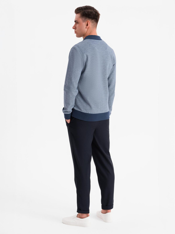 Ombre Clothing Мъжко плетено яке бомбър - тъмносиньо