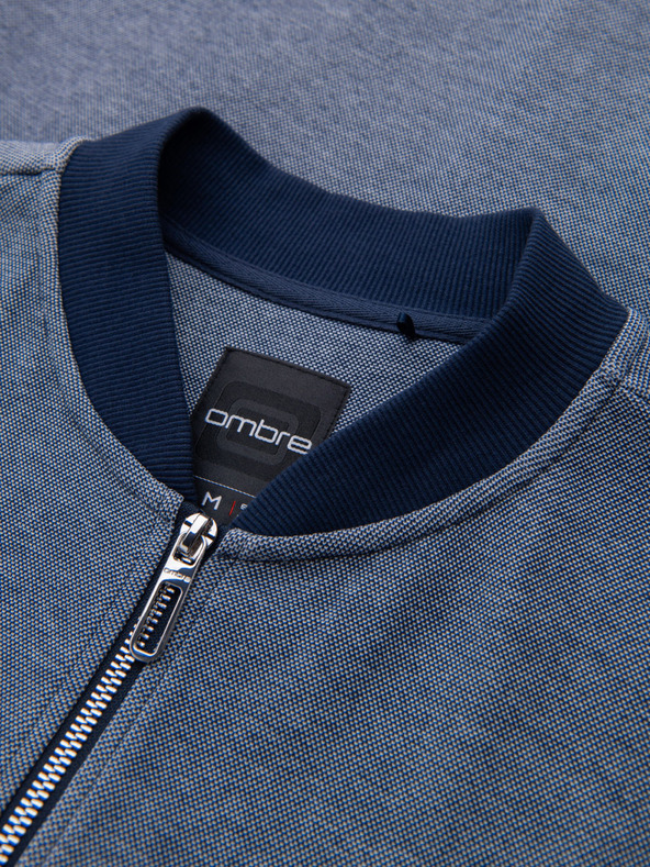Ombre Clothing Мъжко плетено яке бомбър - тъмносиньо