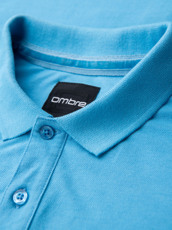 Ombre Clothing Памучна поло тениска от пике плетка - светлосиня