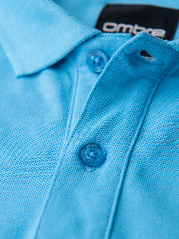 Ombre Clothing Памучна поло тениска от пике плетка - светлосиня