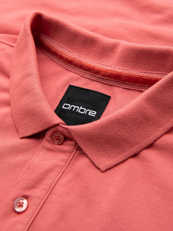 Ombre Clothing Памучна поло тениска от пике плетка - корал