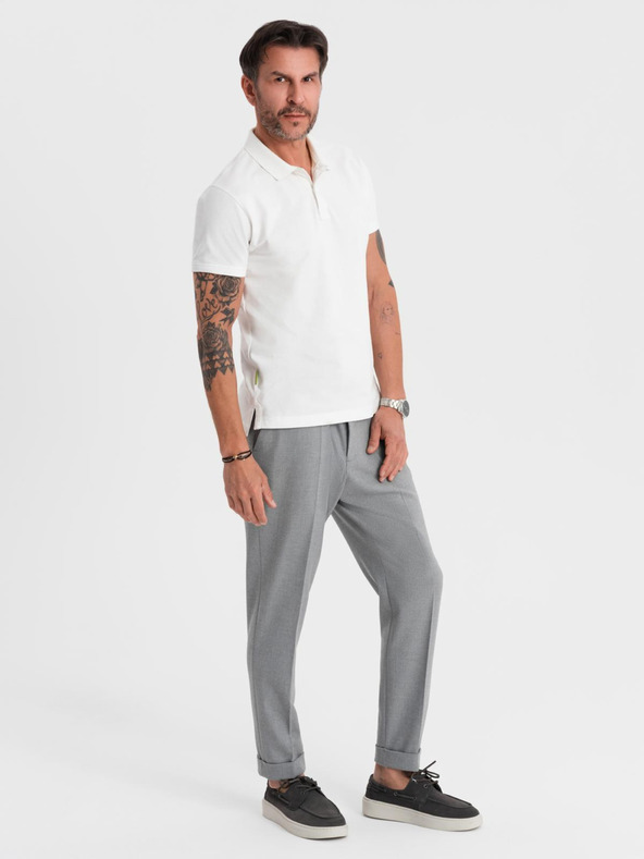 Ombre Clothing Памучна поло тениска от пике плетка - кремава