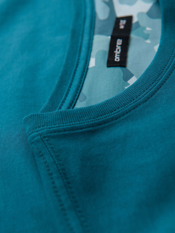 Ombre Clothing Мъжка памучна тениска с щампа на джоб - тюркоазна