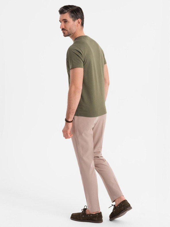 Ombre Clothing Мъжка тениска с копчета и велурен кант - тъмно маслинено зелена