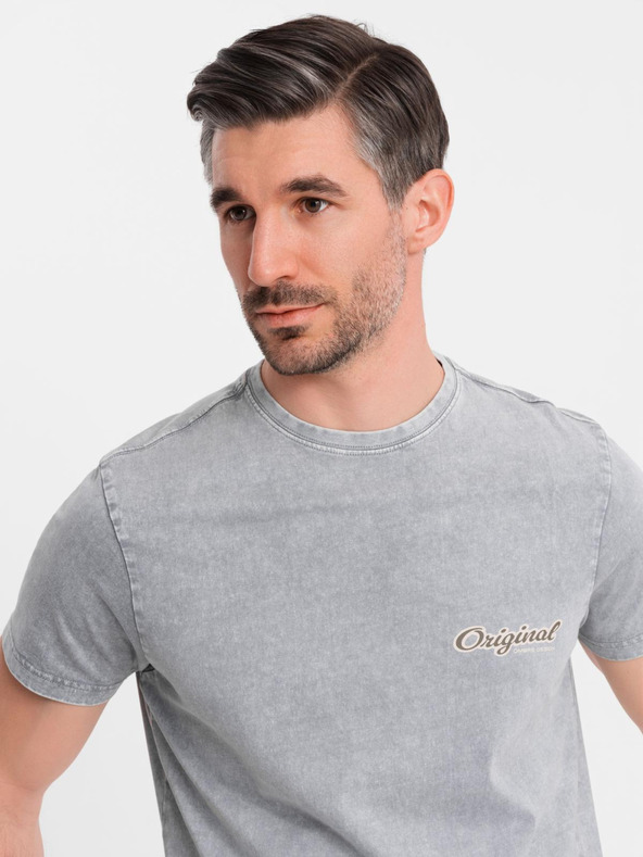 Ombre Clothing Памучна тениска с щампа на гърдите и гърба - сива