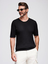 Ombre Clothing Мъжка плетена тениска с копчета при деколтето - черна