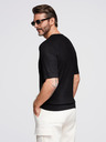 Ombre Clothing Мъжка плетена тениска с копчета при деколтето - черна