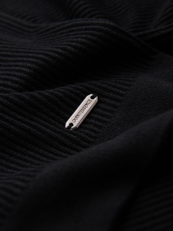 Ombre Clothing Мъжка плетена тениска с копчета при деколтето - черна