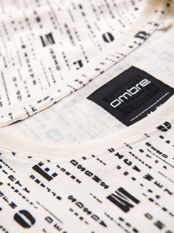 Ombre Clothing Памучна тениска с печат и кръгло деколте - кремава