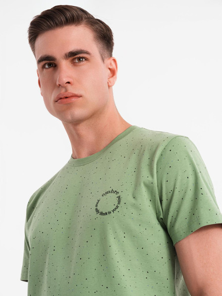 Ombre Clothing Мъжка памучна тениска с печат и кръгло деколте - зелена