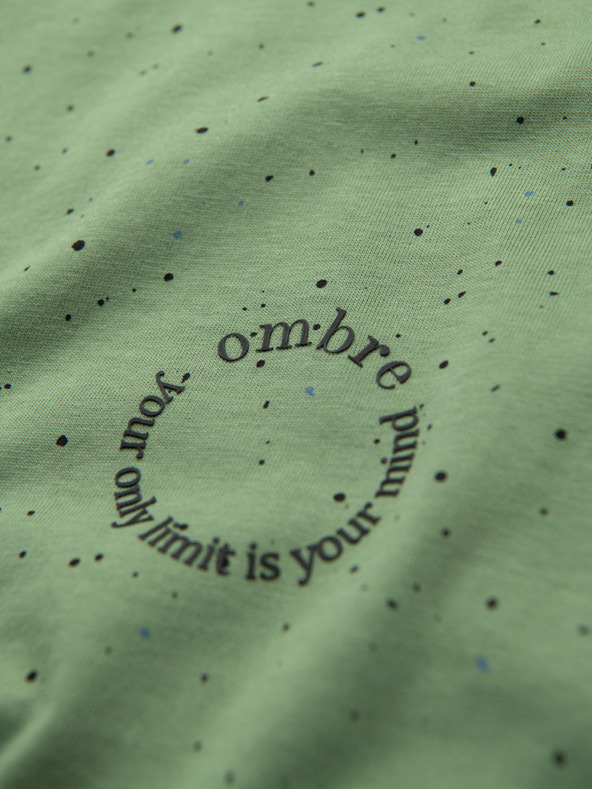 Ombre Clothing Мъжка памучна тениска с печат и кръгло деколте - зелена