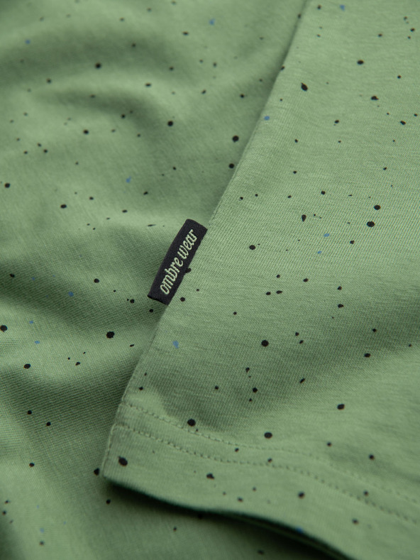 Ombre Clothing Мъжка памучна тениска с печат и кръгло деколте - зелена