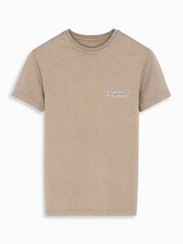 Ombre Clothing Памучна тениска с печат на гърдите и гърба - тъмно бежова