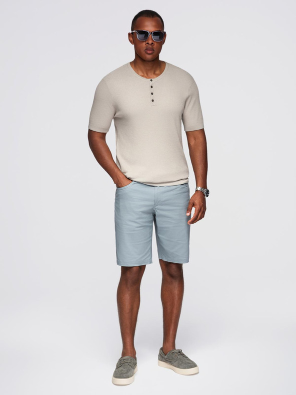 Ombre Clothing Мъжка плетена тениска с копчета при деколтето - светлосива