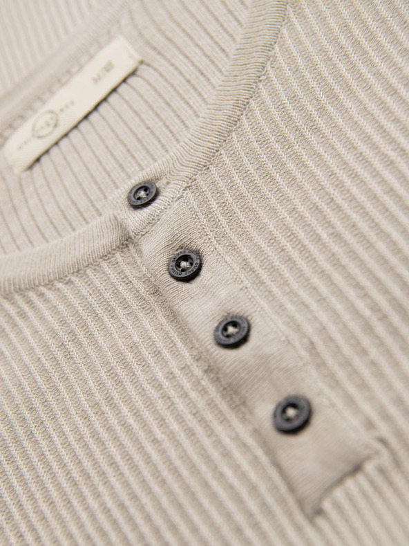 Ombre Clothing Мъжка плетена тениска с копчета при деколтето - светлосива