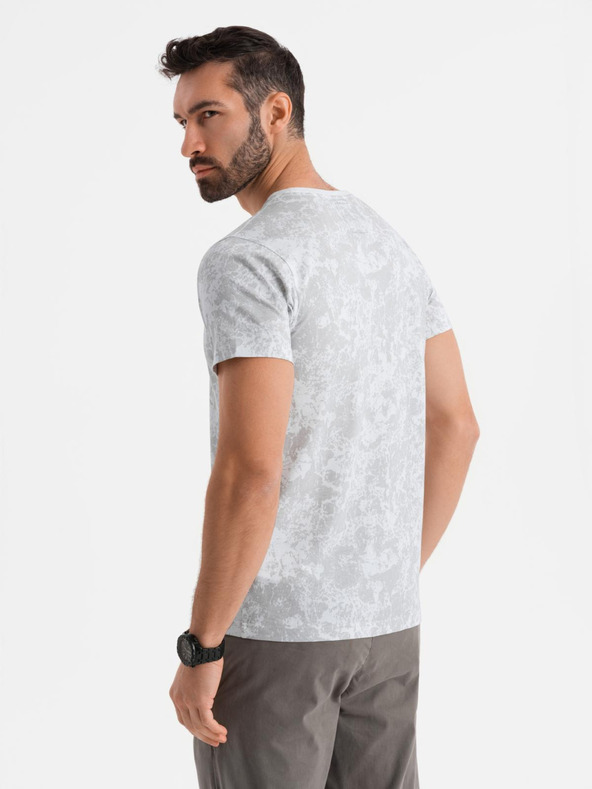 Ombre Clothing Мъжка щампована памучна тениска с къс ръкав - бяла