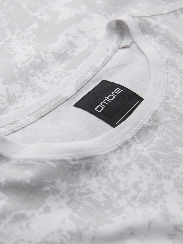 Ombre Clothing Мъжка щампована памучна тениска с къс ръкав - бяла