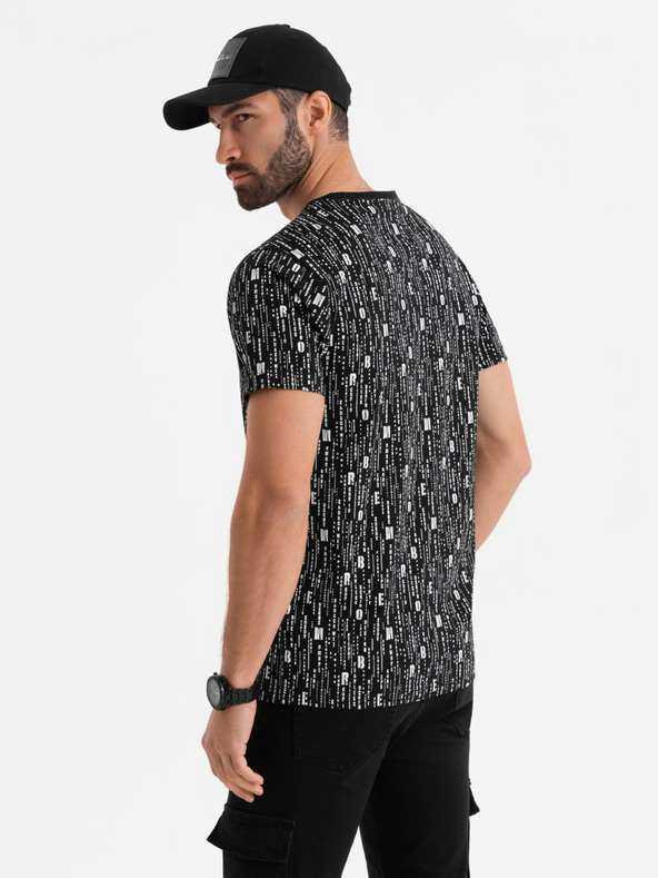 Ombre Clothing Памучна тениска с печат и кръгло деколте - черна