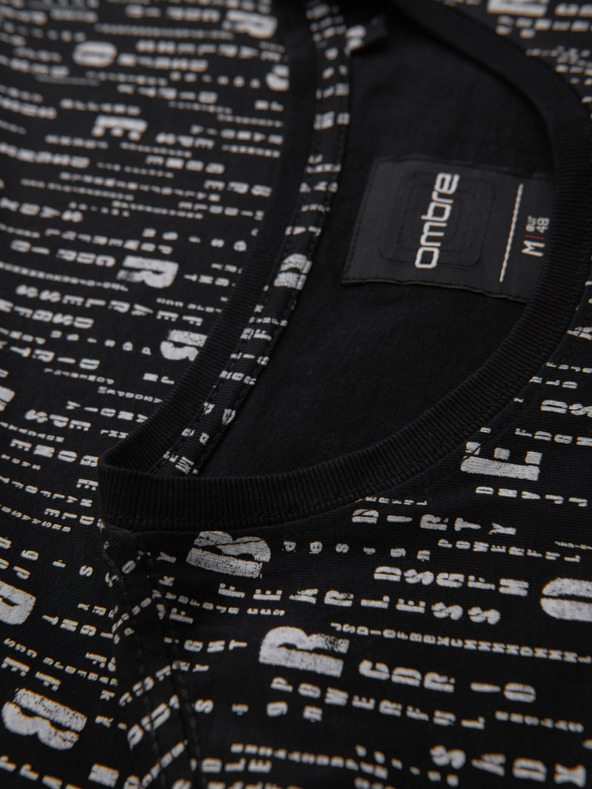 Ombre Clothing Памучна тениска с печат и кръгло деколте - черна