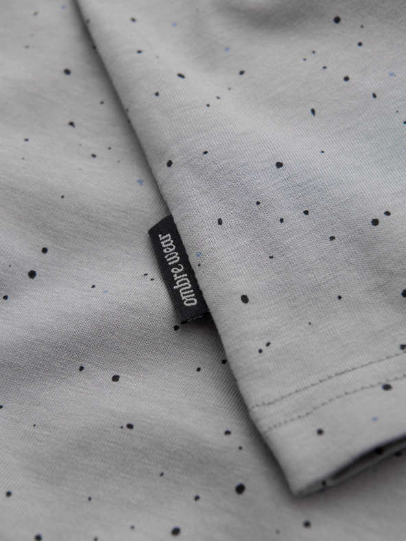 Ombre Clothing Мъжка памучна тениска с печат и кръгло деколте - светлосива