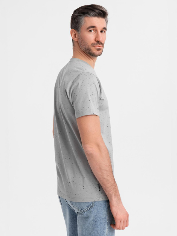 Ombre Clothing Мъжка памучна тениска с печат и кръгло деколте - светлосива
