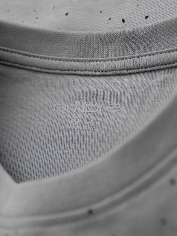Ombre Clothing Мъжка памучна тениска с печат и кръгло деколте - светлосива