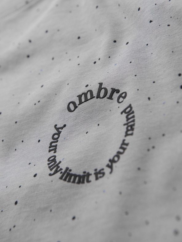 Ombre Clothing Мъжка памучна тениска с печат и кръгло деколте - светлосива