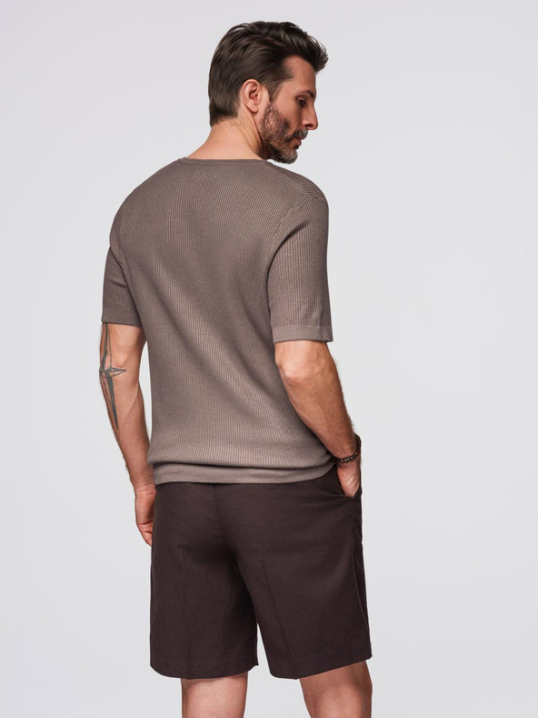 Ombre Clothing Мъжка плетена тениска с копчета при деколтето - сива