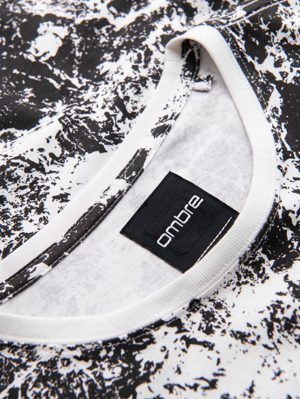 Ombre Clothing Мъжка щампована памучна тениска с къс ръкав - бяла и черна