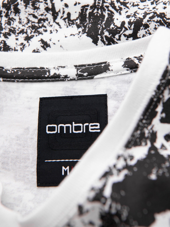 Ombre Clothing Мъжка щампована памучна тениска с къс ръкав - бяла и черна