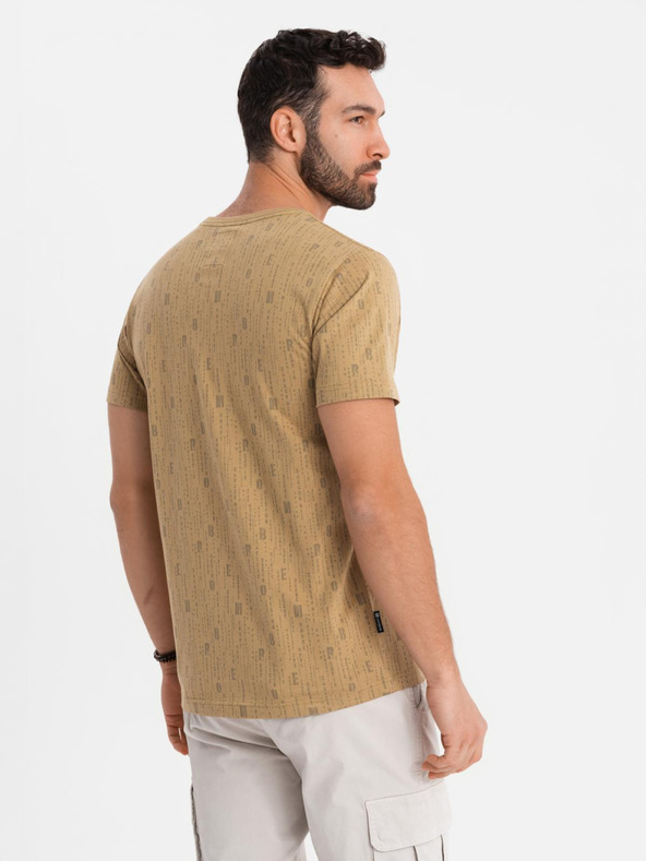 Ombre Clothing Памучна тениска с печат и кръгло деколте - тъмно маслинено зелена