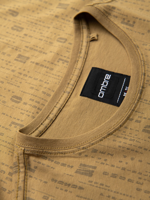 Ombre Clothing Памучна тениска с печат и кръгло деколте - тъмно маслинено зелена