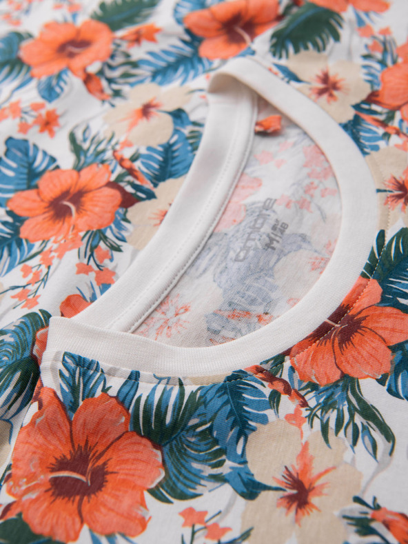 Ombre Clothing Мъжка памучна тениска с цветен мотив и цялостен печат - бяла